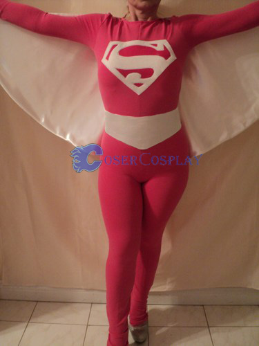 Pink Supergirl Cosplay Costume Hallween Party